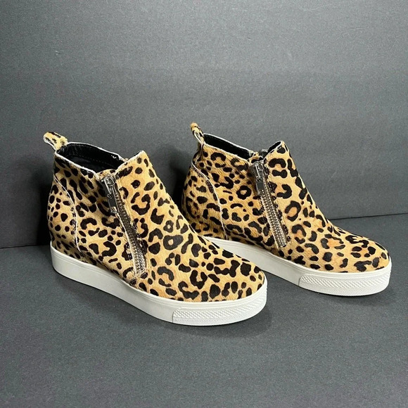 Steve Madden cow hide fur leopard print sneakers zipper size 7 - Picture 11 of 12